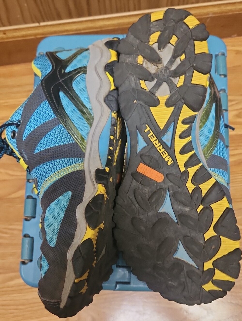Merrell Blue Teal and Yellow Trail Hiking Running Shoes